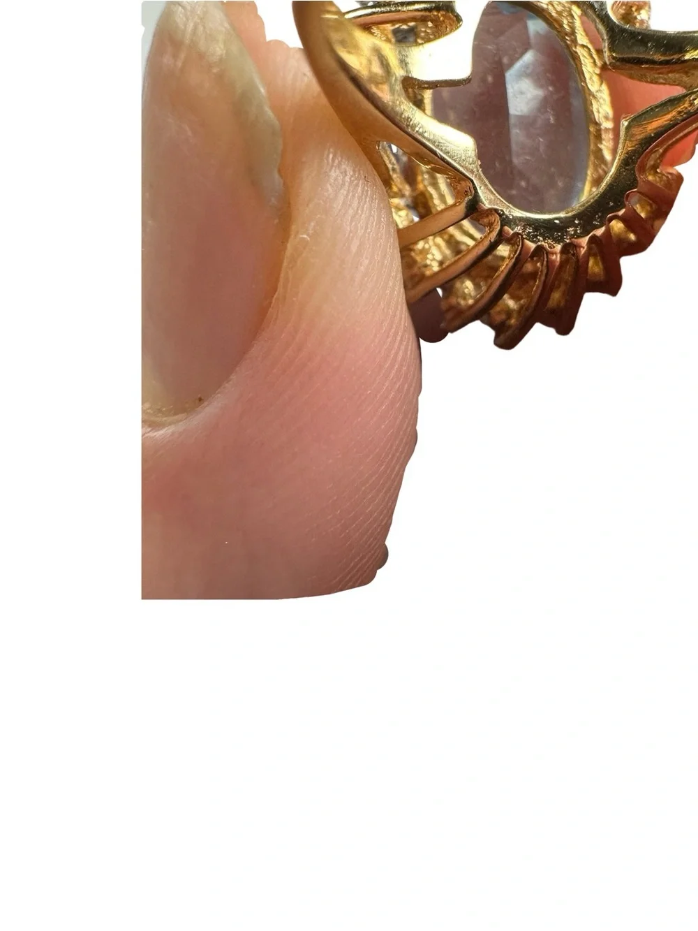 Vtg 18K HGE Blue Tourmaline Cocktail Ring Sz 6.5 Heavy Gold Plated Crown Halo
